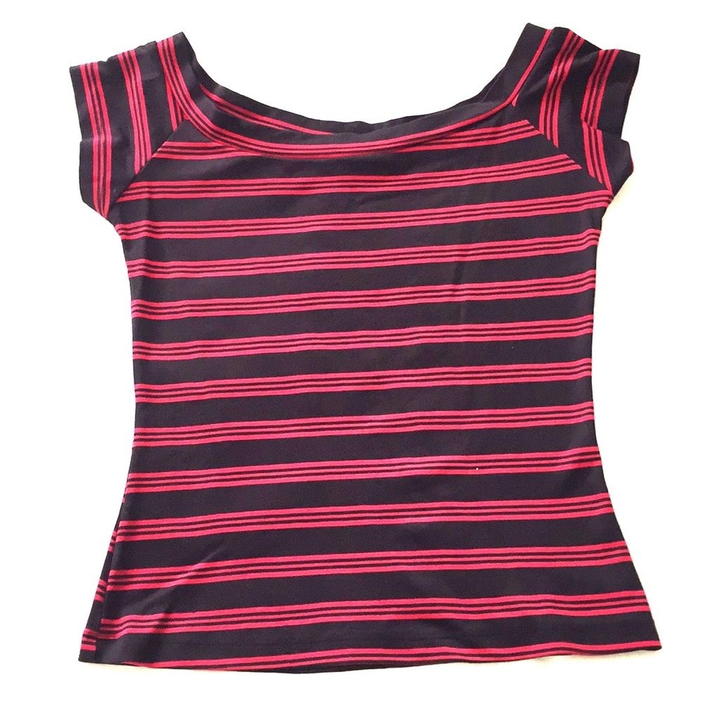 PARIS BLUES Black Red Striped Boat Neck Top Size S
